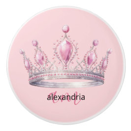 Pink Princess Monogram Tiara Girly Ceramic Knob セラミックノブ