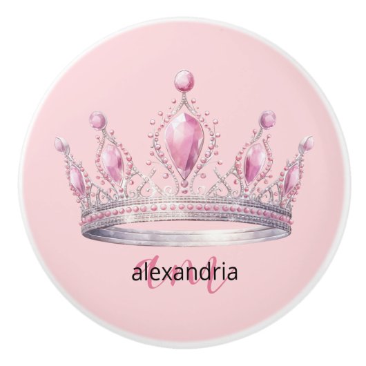 Pink Princess Monogram Tiara Girly Ceramic Knob セラミックノブ (正面)