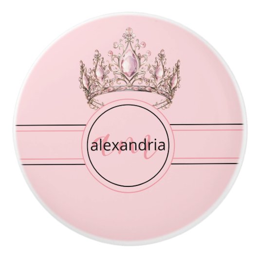 Pink Princess Monogram Tiara Girly Ceramic Knob セラミックノブ (正面)