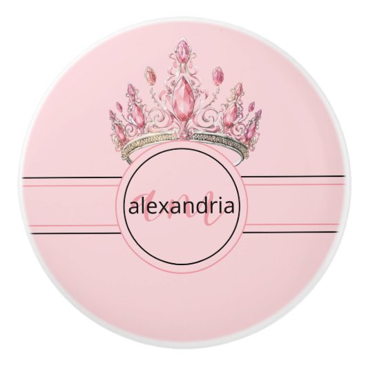 Pink Princess Monogram Tiara Girly Ceramic Knob セラミックノブ (正面)