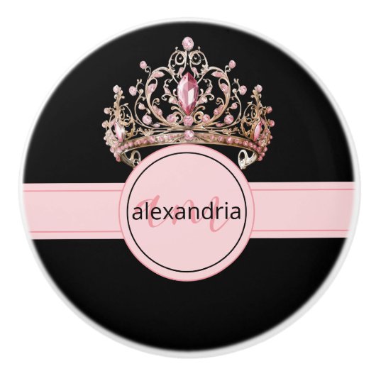 Pink Princess Monogram Tiara Girly Ceramic Knob セラミックノブ (正面)