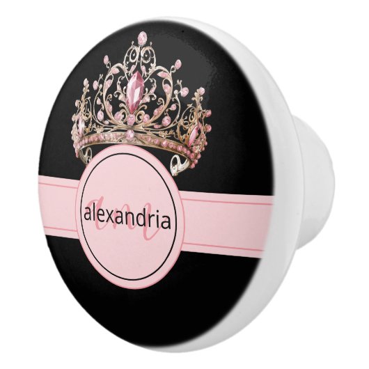 Pink Princess Monogram Tiara Girly Ceramic Knob セラミックノブ (右)