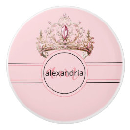 Pink Princess Monogram Tiara Girly Ceramic Knob セラミックノブ