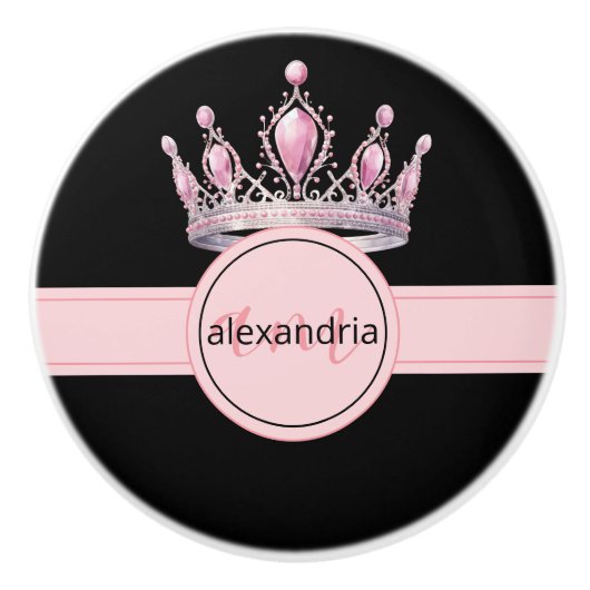 Pink Princess Monogram Tiara Girly Ceramic Knob セラミックノブ (正面)