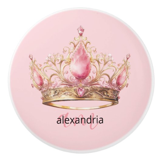 Pink Princess Monogram Tiara Girly Ceramic Knob セラミックノブ (正面)
