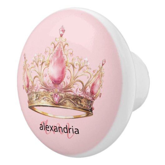 Pink Princess Monogram Tiara Girly Ceramic Knob セラミックノブ (右)