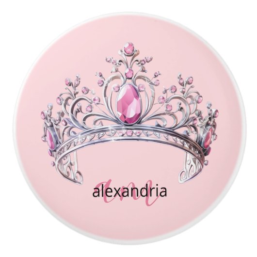 Pink Princess Monogram Tiara Girly Ceramic Knob セラミックノブ (正面)