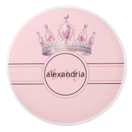 Pink Princess Monogram Tiara Girly Ceramic Knob セラミックノブ