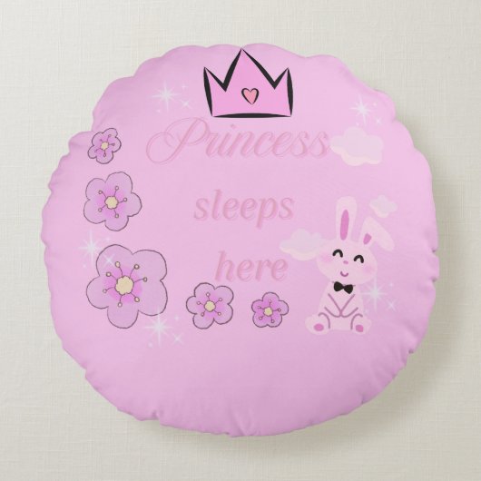 Pink Princess Round Pillow for Kids ラウンドクッション (正面)