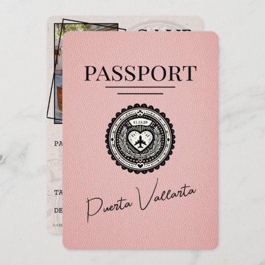 Pink Puerta Vallarta Passport日付の保存 セーブザデート (正面/裏面)