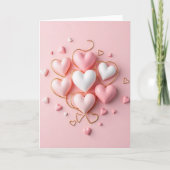 Pink Puffy Hearts Valentine For Her Card カード (正面)