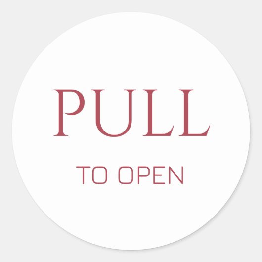 Pink Pull to Open Door Sign ラウンドシール (正面)