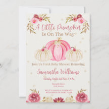 Pink Pumpkin And Burgundy Floral Invitation