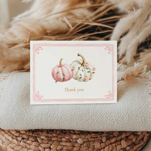 Pink Pumpkin Baby Shower Thank You Card サンキューカード