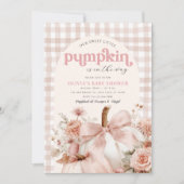 Pink Pumpkin Floral Bow Baby Shower 招待状 (正面)