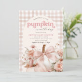 Pink Pumpkin Floral Bow Baby Shower 招待状 (スタンド正面)