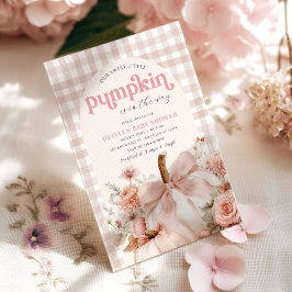 Pink Pumpkin Floral Bow Baby Shower 招待状