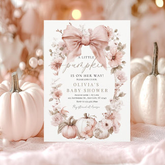 Pink Pumpkin Floral Bow Baby Shower 招待状