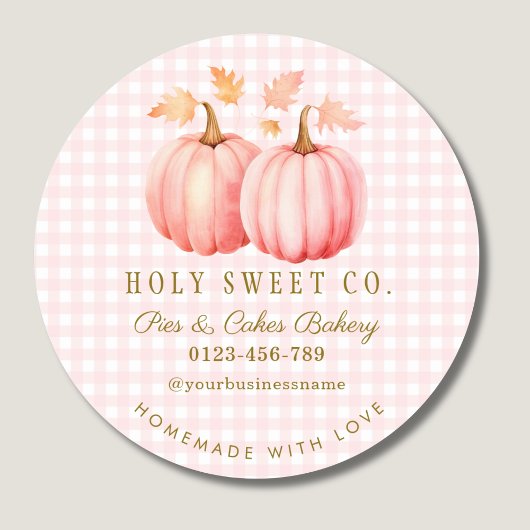 Pink Pumpkin Gingham Bakery  ラウンドシール