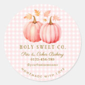 Pink Pumpkin Gingham Bakery  ラウンドシール (正面)
