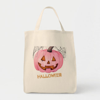 Pink Pumpkin Halloween Cute Spooky Autumn Design トートバッグ