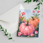 Pink Pumpkin Patch Rose Floral Watercolor Fall シーズンポストカード