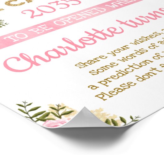 Pink Pumpkin Time Capsule Floral First Birthday ポスター (角)