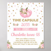 Pink Pumpkin Time Capsule Floral First Birthday ポスター (正面)
