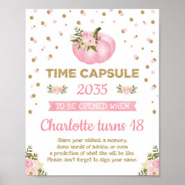 Pink Pumpkin Time Capsule Floral First Birthday ポスター
