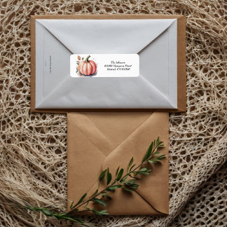 Pink Pumpkin Watercolor Boho Baby Boy Shower ラベル