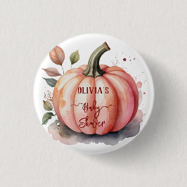 Pink Pumpkin Watercolor Boho Baby Girl Shower 缶バッジ