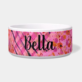 Pink Purple Abstract Painting Ceramic Pet Bowl ボウル
