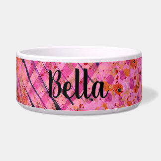 Pink Purple Abstract Painting Ceramic Pet Bowl ボウル