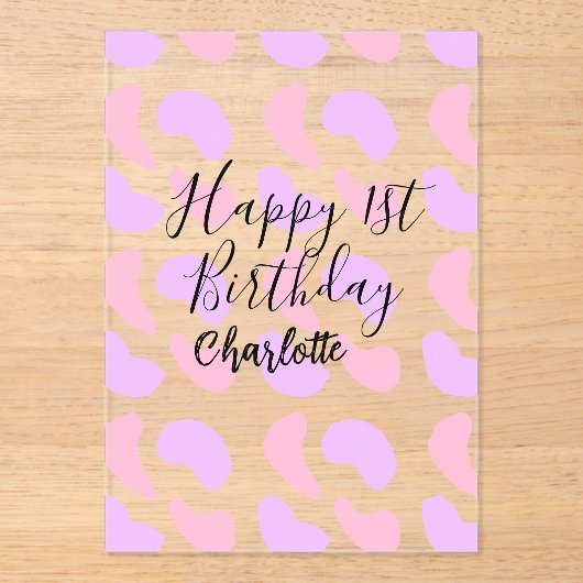 Pink purple abstracts shapes happy 1st birthday na アクリル招待状 (正面)