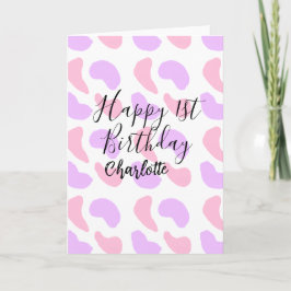 Pink purple abstracts shapes happy 1st birthday na カード