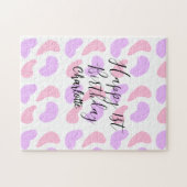 Pink purple abstracts shapes happy 1st birthday na ジグソーパズル (横)