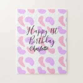 Pink purple abstracts shapes happy 1st birthday na ジグソーパズル