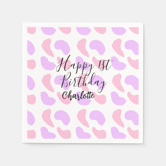 Pink purple abstracts shapes happy 1st birthday na スタンダードカクテルナプキン (正面)