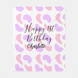 Pink purple abstracts shapes happy 1st birthday na フリースブランケット