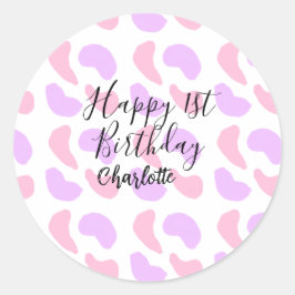 Pink purple abstracts shapes happy 1st birthday na ラウンドシール