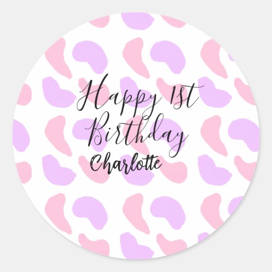 Pink purple abstracts shapes happy 1st birthday na ラウンドシール (正面)