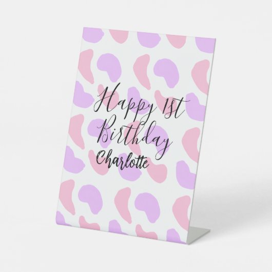 Pink purple abstracts shapes happy 1st birthday na 台座サイン (正面)