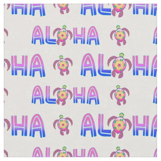 Pink Purple Aloha Hawaiian Tropical Turtle ファブリック (クローズアップ)