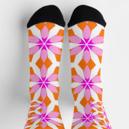 Pink Purple and Orange Floral Geometric ソックス
