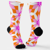 Pink Purple and Orange Floral Geometric ソックス (傾斜あり)
