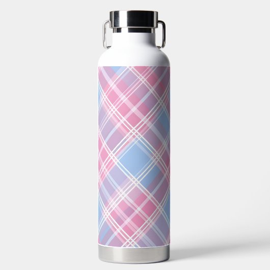 PINK PURPLE BLUE EASTER PLAID PATTERN ウォーターボトル (正面)