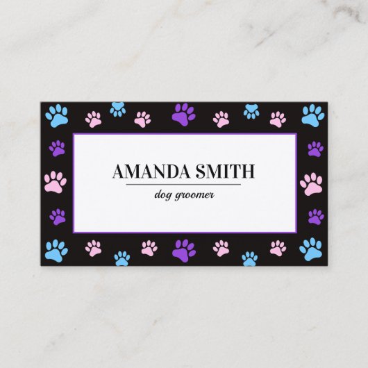 Pink Purple Blue Paw Prints Pet  Business Card 名刺 (正面)