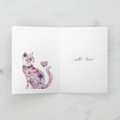 Pink Purple Blush Floral Heart Cat Thinking of you カード (内部)