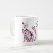 Pink Purple Blush Flowers Heart Love Cat コーヒーマグカップ (正面左)