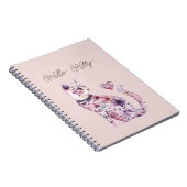 Pink Purple Blush Flowers Heart Love Cat ノートブック (右側)